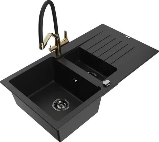 MEXEN/S Matias granitový dřez 1.5 s odkapávačem včetně baterie Duo, černá 6502-77-671701-57-B