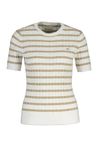 SVETR GANT STRETCH COTTON CABLE STRIPE SS OAT BEIGE