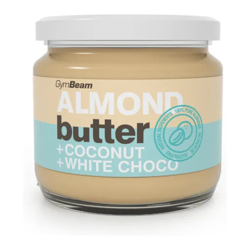 GymBeam MANDLOVÉ MÁSLO KOKOS + BÍLÁ ČOKOLÁDA 340 G Ořechové máslo, , velikost