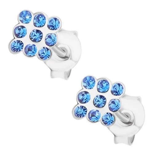 Puzetové náušnice, stříbro 925, světle modré kulaté krystalky Swarovski - čtverec