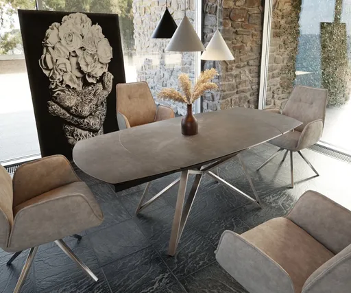 Jídelní stůl Carlow 130/200x90 cm keramická hnědá nerezová ocel