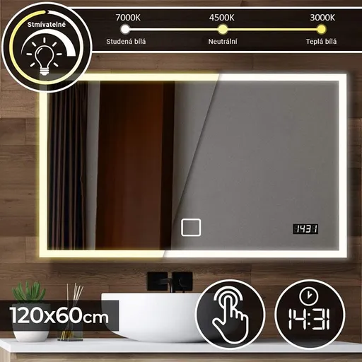 AQUAMARIN Koupelnové LED zrcadlo, 120 x 60 cm 88190