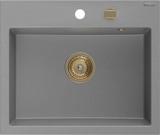 MEXEN/S Oscar granitový dřez 580 x 490 mm, šedá, zlatý sifon 6519581000-71-G
