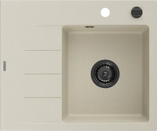 MEXEN/S Ben granitový dřez 1 s odkapávačem pravý 600 x 500 mm, béžový, sifon černá 6523605000-69-B