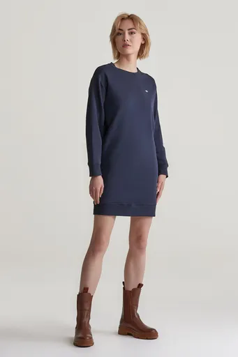 MIKINOVÉ ŠATY GANT REL SHIELD C-NECK SWEAT DRESS EVENING BLUE