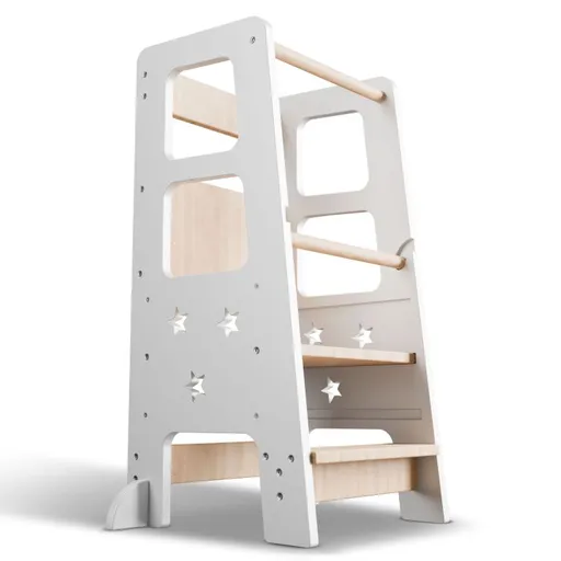 Rostoucí dětská učící věž, bílá, výškově přizpůsobitelná