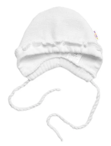 Baby Nellys Pletená čepička na zavazování bonetka Girl, Hand Made  bílá