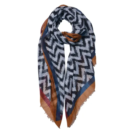 Bílo hnědo černý šátek s potiskem - 90*180 cm Clayre & Eef