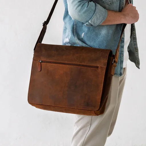 Pánská kožená taška přes rameno Greenwood Martin - tmavě hnědá