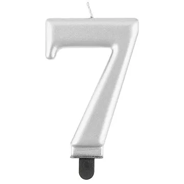 Narozeninová svíčka na dort - 7 - metalická stříbrná - 8 cm (5902973124590)