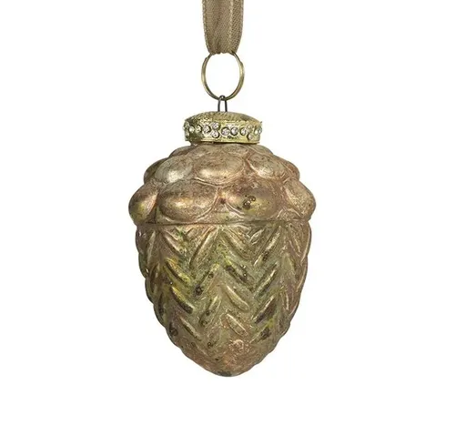 Zeleno-zlatá antik skleněná dekorace žalud - Ø 6*8 cm Mars & More