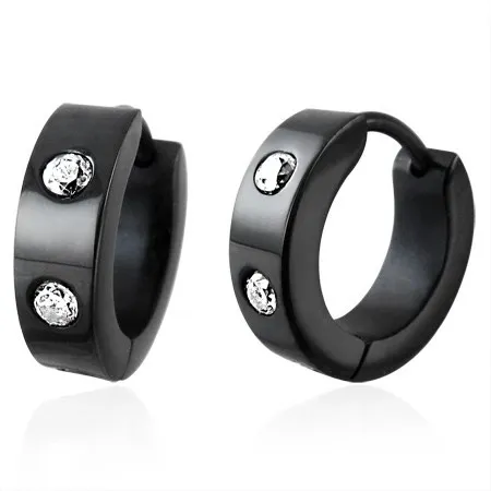 Náušnice z chirurgické oceli, černý odstín, dva kulaté čiré zirkonky
