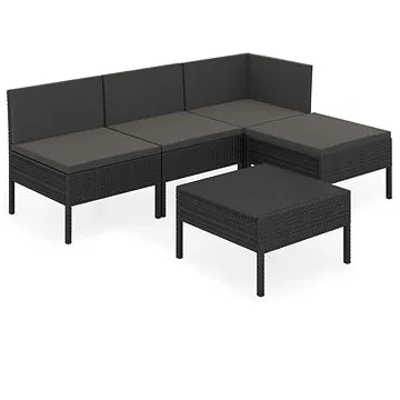 5dílná zahradní sedací souprava s poduškami polyratan černá, 3094365 (3094365)