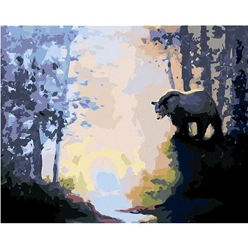 Zuty - Malování podle čísel - MEDVĚD U ŘEKY V LESE A ZÁPAD SLUNCE (D. RUSTY RUST), 80x100 cm, vypnut (HRAmmb03537nad)