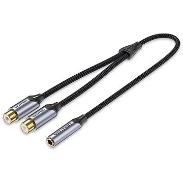 Vention Cotton Braided 3.5mm Jack Female to 2-Female RCA Audio Cable 0.3m Gray Aluminum Alloy Type (BCOHY)
