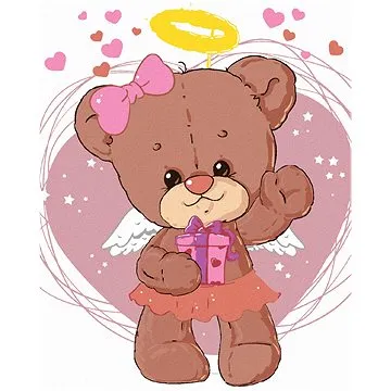 Diamondi - Diamantové malování - MEDVÍDEK ANDĚL, 40x50 cm, bez rámu a bez vypnutí plátna (607023A)