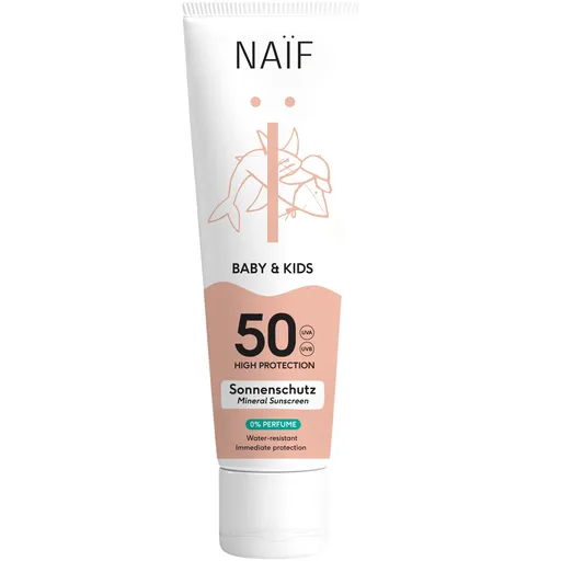 NAÏF Ochranný krém na opalování pro děti a miminka bez parfemace SPF 50 Baby & Kids (Mineral Sunscreen 0% Parfume) 100 ml