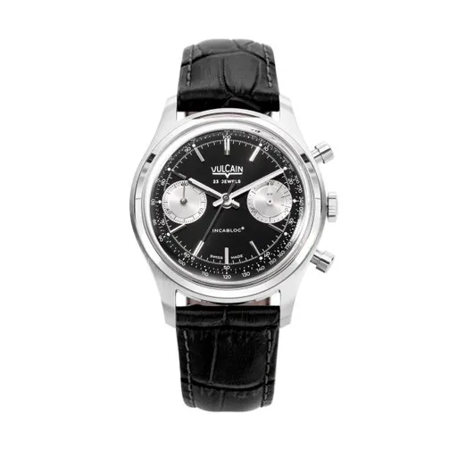 Vulcain Chronograph 70's - Black / Silver - Black Alligator