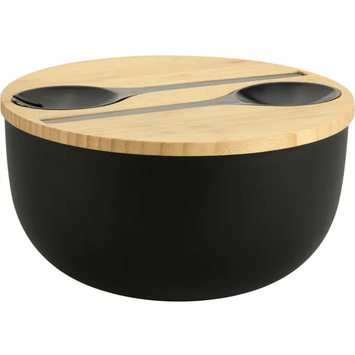 Kesper 58470 Salátová mísa s příborem a bambusovým víkem 24 cm, černá