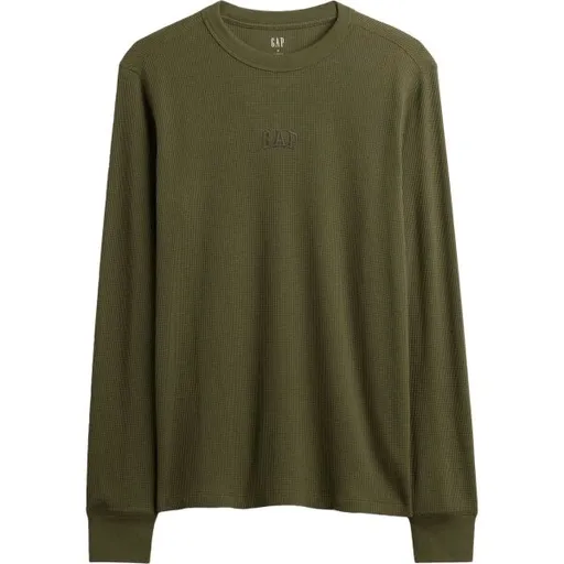 GAP V-FRCH LS WAFFLE MINI LOGO CREW Pánské tričko, khaki, velikost