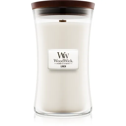 Woodwick Linen vonná svíčka s dřevěným knotem 609.5 g
