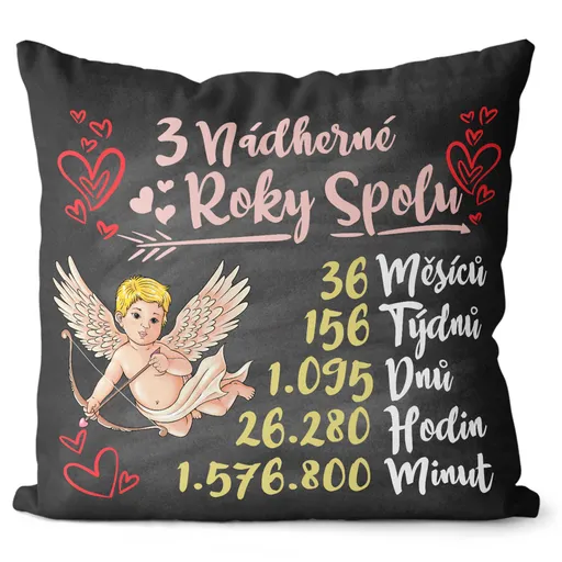 Polštář Nádherných let spolu (Výběr počtu let) (Velikost: 55 x 55 cm, Počet let: 3)