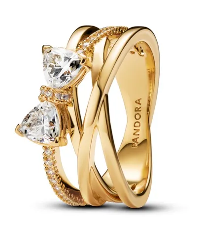 Pandora Pozlacený překřížený prsten Třpytivá mašlička Shine Timeless 163511C01 50 mm