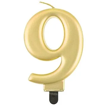 Narozeninová svíčka na dort - 9 - metalická zlatá - 8 cm (5902973124439)