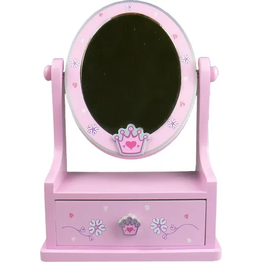 Zrcadlo dřevěné, ovál se zásuvkou - Korunka srdíčka