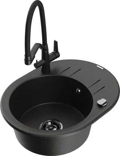 MEXEN/S Kevin granitový dřez 1-miska včetně baterie Duo, černá/zlatá metalik 6517-75-671701-70-B