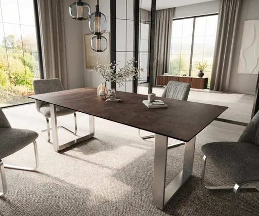 Jídelní stůl Edge 200x100 sklo antická hnědá nerezová ocel úzká