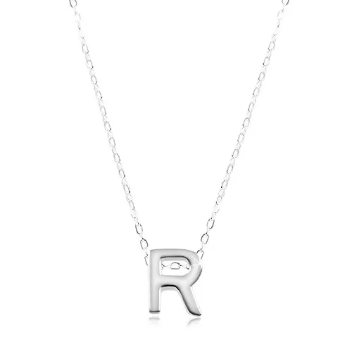 Stříbrný náhrdelník 925, lesklý řetízek, velké tiskací písmeno R
