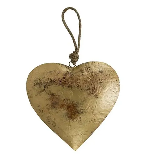 Zlatá antik závěsná dekorace srdce na provázku - 10*1*10 cm Mars & More