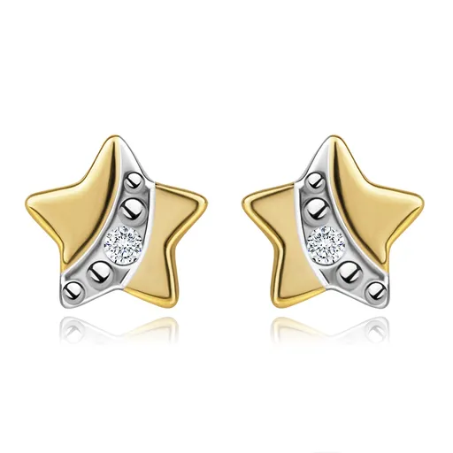 Náušnice ze 14K kombinovaného zlata - hvězdy s čirými zirkony, kuličky