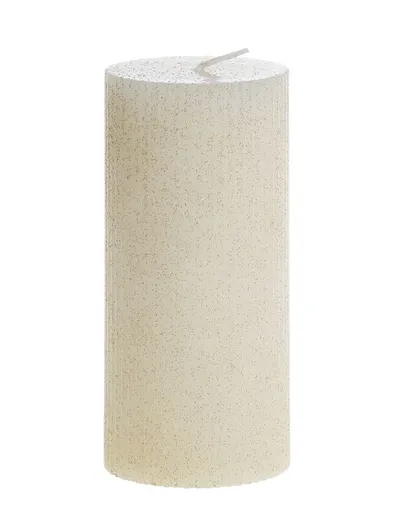 Krémová široká svíčka s drážkami a třpytkami Macon - Ø 7*15cm / 64h Chic Antique