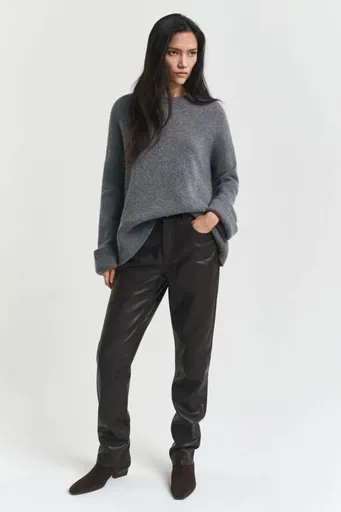 KALHOTY GANT STRAIGHT 5 POCKET LEATHER PANTS DEEP BROWN