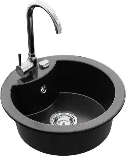 MEXEN/S Diego granitový dřez 1-miska včetně baterie Telma, černá/stříbrný 6512-73-670200-00