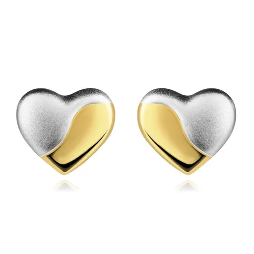 Zlaté náušnice 585 dvoubarevná srdce s matnou glazurou