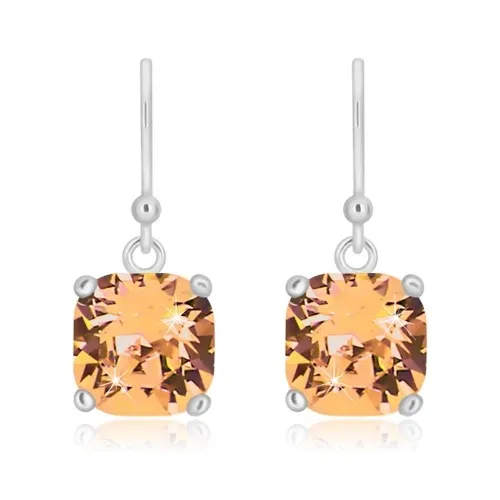 Náušnice ze stříbra 925 - zirkonový čtverec medově zlaté barvy, zaoblené hrany