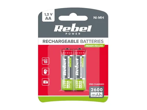 Baterie AA (R06) nabíjecí 1,2V/2600mAh REBEL 2ks / blistr BAT2003