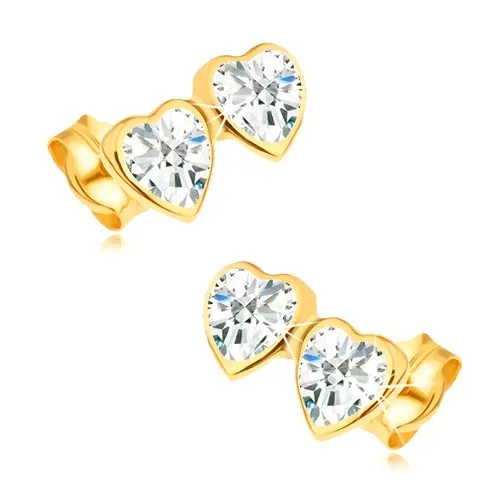 Náušnice ze 14K zlata se srdíčky a čirými zirkony