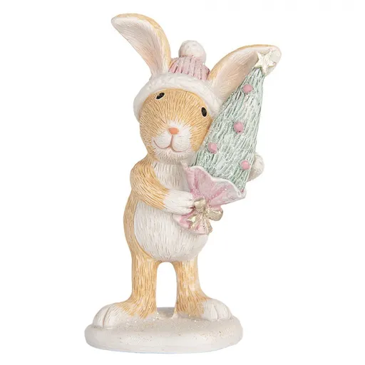 Zimní dekorace králíček s vánočním stromkem - 5*5*10 cm Clayre & Eef