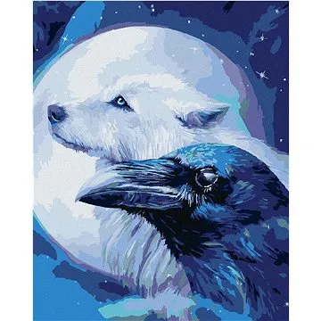 Zuty - Malování podle čísel - VLK, HAVRAN A ÚPLNĚK (CAROL CAVALARIS), 80x100 cm, vypnuté plátno na r (HRAmmb05423nad)