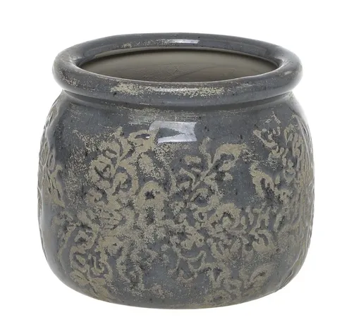 Opálový antik keramický obal na květináč s listy Antibes M - Ø 15*13 cm Chic Antique