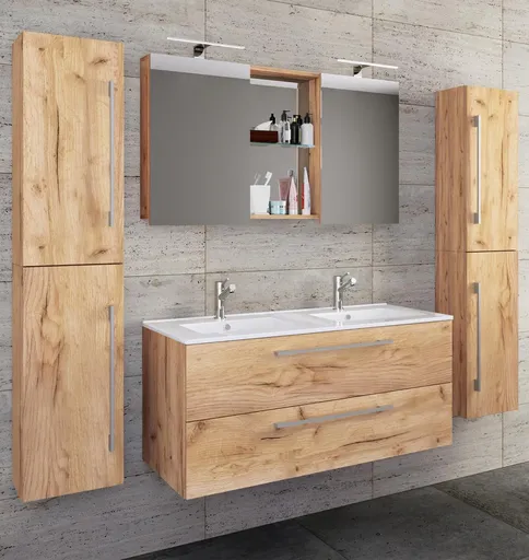 VCM 5dílná umyvadlová skříňka Budasi se 2 vysokými skříňkami, dub medový