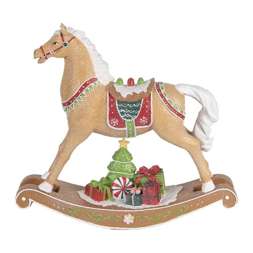 Hnědá vánoční dekorace houpací koník s dárky - 26*7*24 cm Clayre & Eef