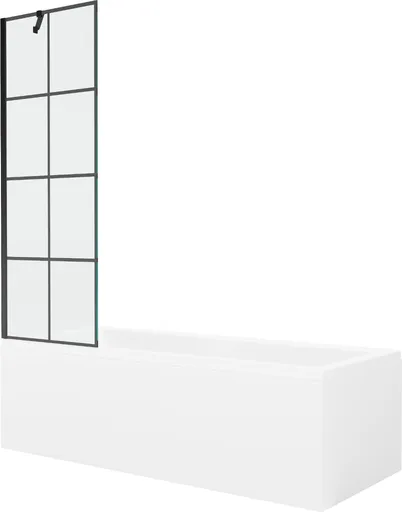 MEXEN/S Cubik obdélníková vana 150 x 70 cm s panelem + vanová zástěna 60, černá vzor 550315070X9506007077