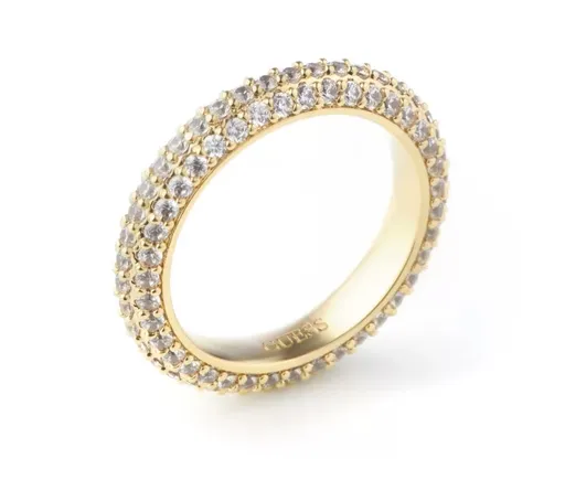 Guess Třpytivý pozlacený prsten se zirkony Infinity JUBR04672JWYG 58 mm