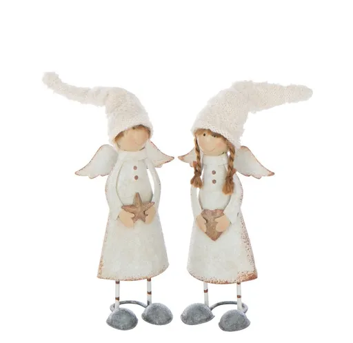 2ks bílá antik dekorace andílků s hvězdou a srdcem M - 10*7*28 cm J-Line by Jolipa