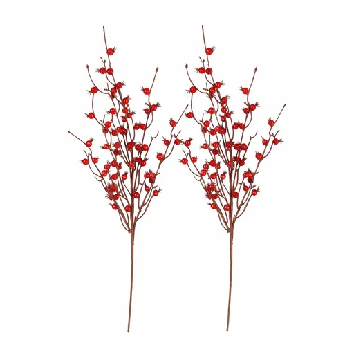 Sada umělých větviček Červené bubule, 2ks, 70 cm